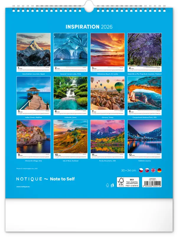 NOTIQUE Nástěnný kalendář Inspirace 2026, 30 x 34 cm