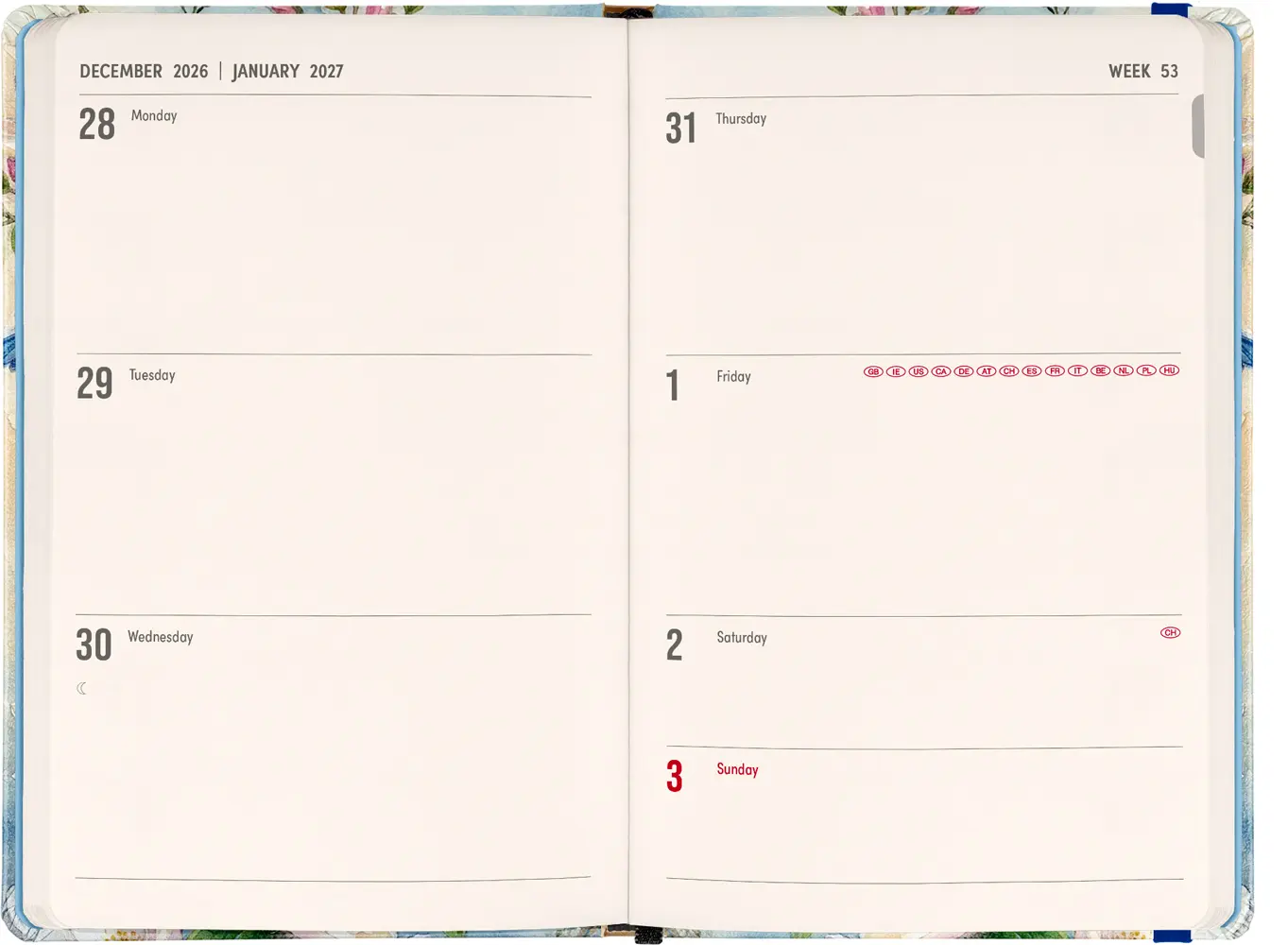 NOTIQUE Weekly Purse size planner Birds 2027, 9,8 x 14,5 cm