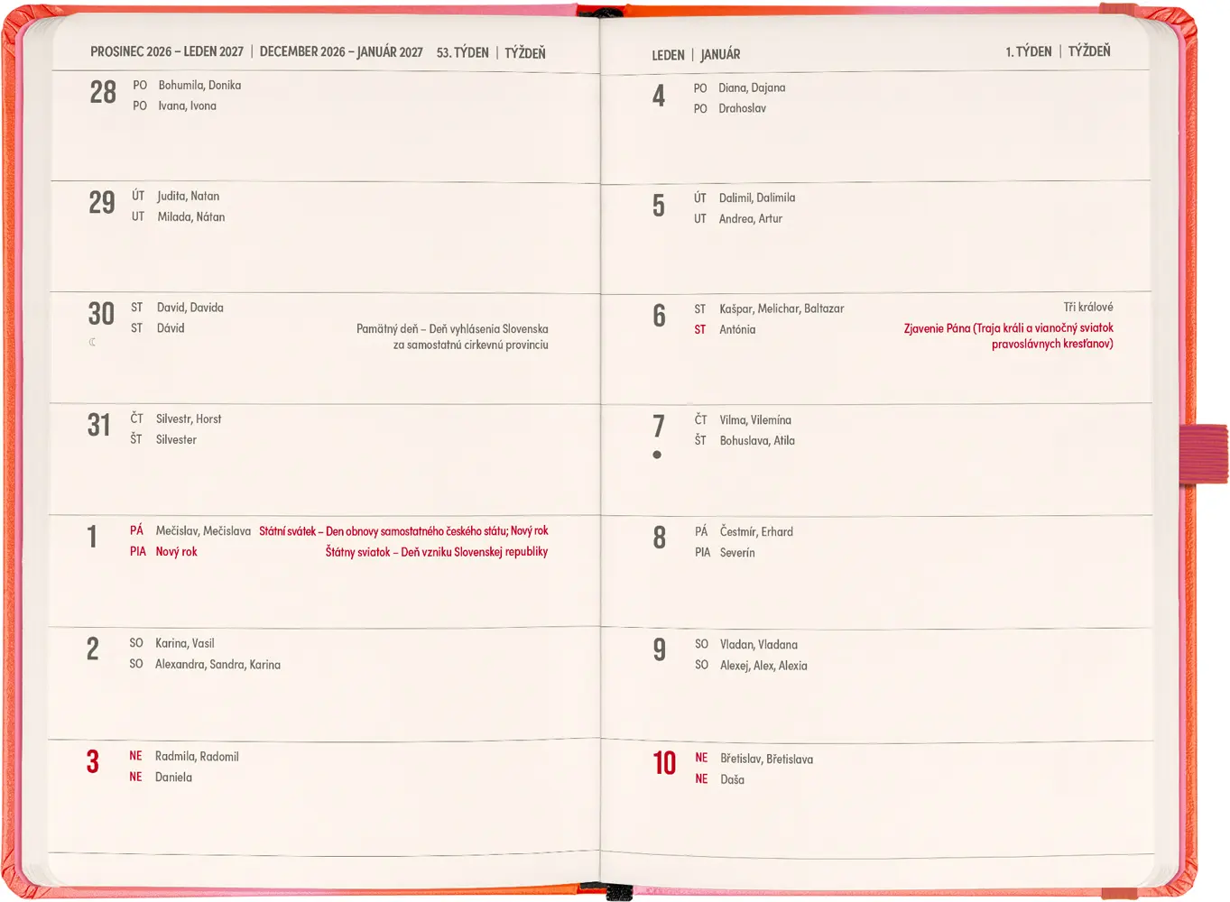 NOTIQUE Planbook diář/notes Korál 2027, 13 x 21 cm