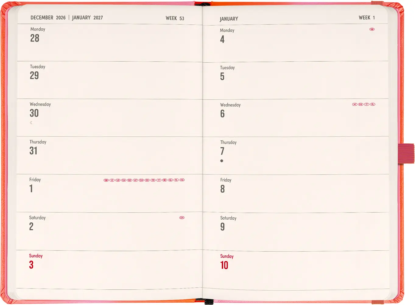 NOTIQUE Planbook planner/notebook Coral 2027, 13 x 21 cm