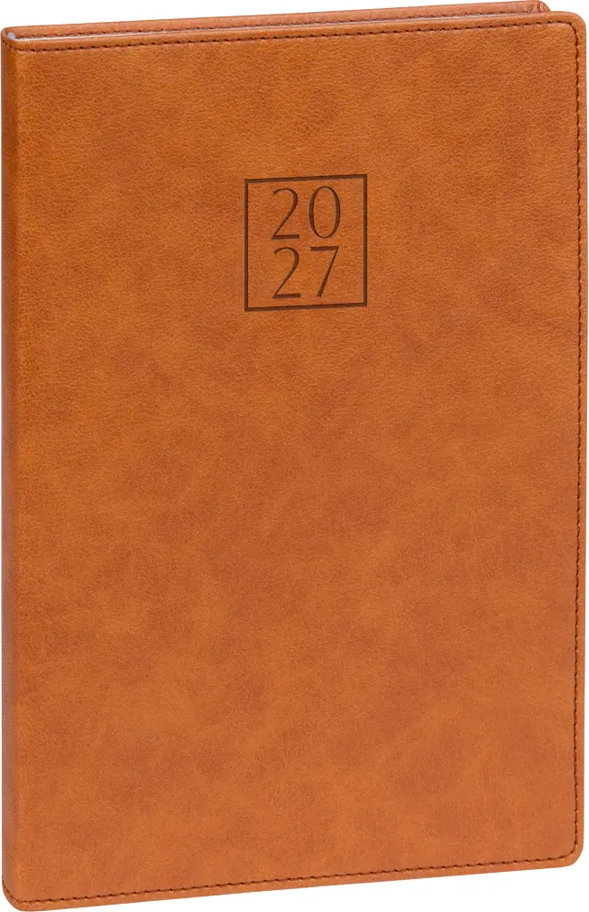 NOTIQUE Týdenní diář Prestigio 2027, hnědý, 15 x 21 cm