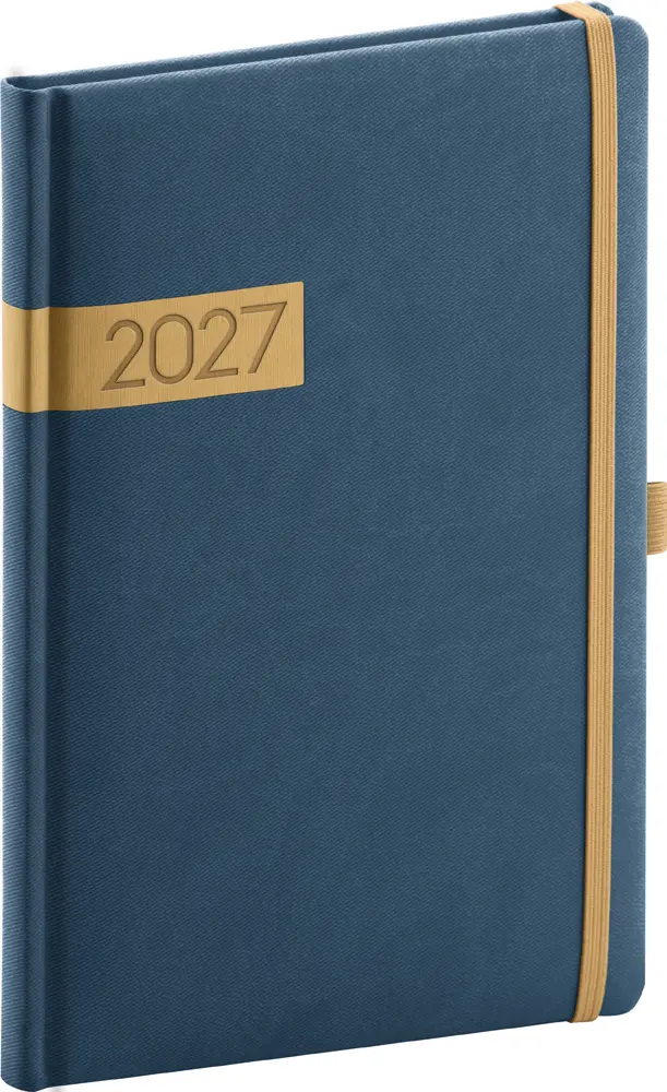 NOTIQUE Týdenní diář Twill 2027, modro-zlatý, 15 x 21 cm