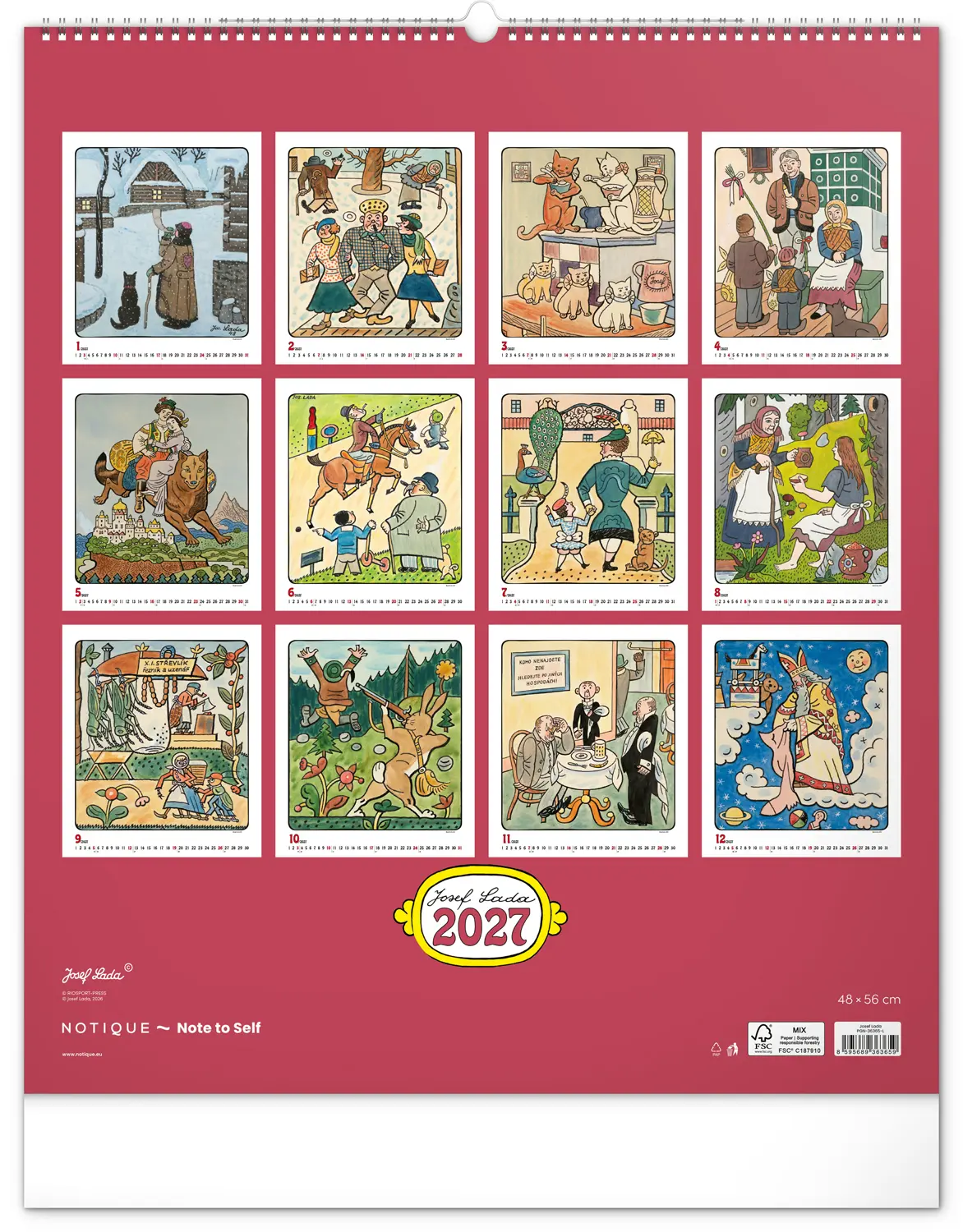NOTIQUE Nástěnný kalendář Josef Lada 2027, 48 x 56 cm
