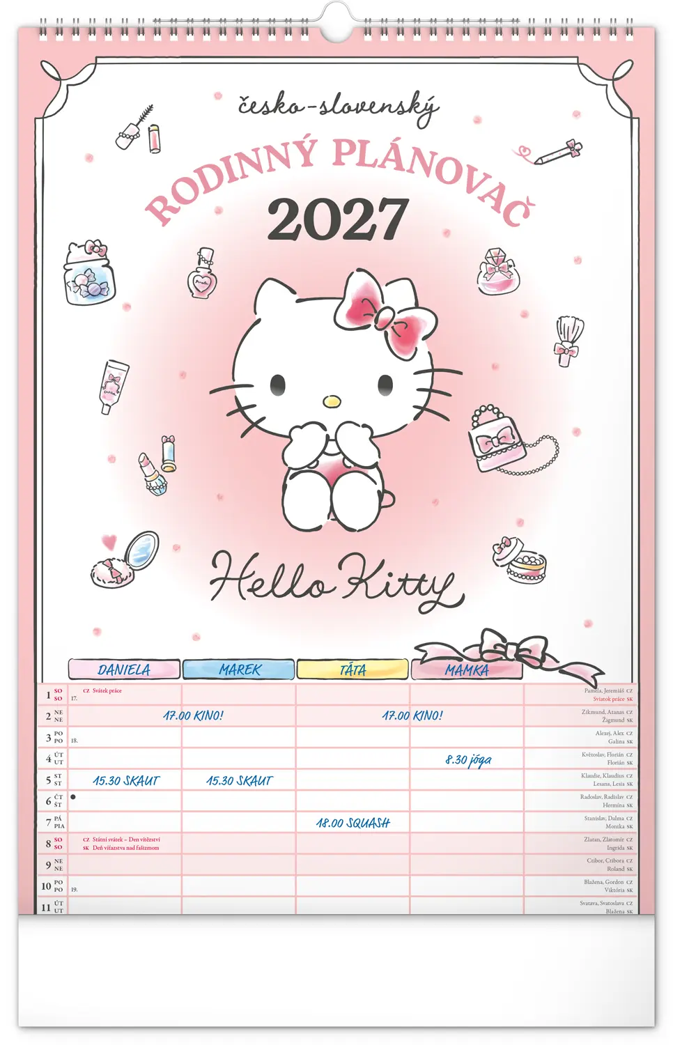 NOTIQUE Nástěnný kalendář Rodinný plánovací Hello Kitty XL 2027, 33 x 46 cm
