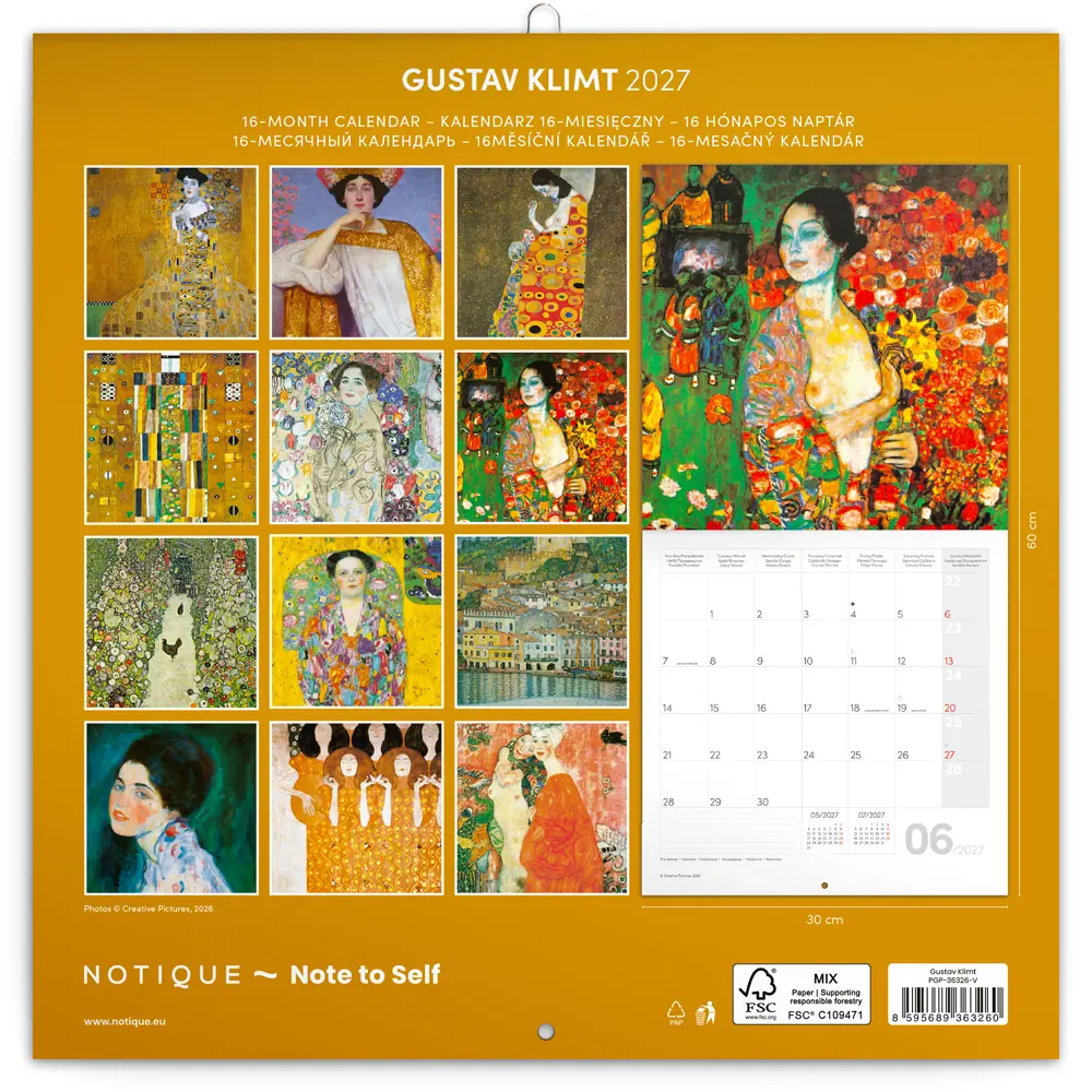 NOTIQUE Poznámkový kalendář Gustav Klimt 2027, 30 x 30 cm