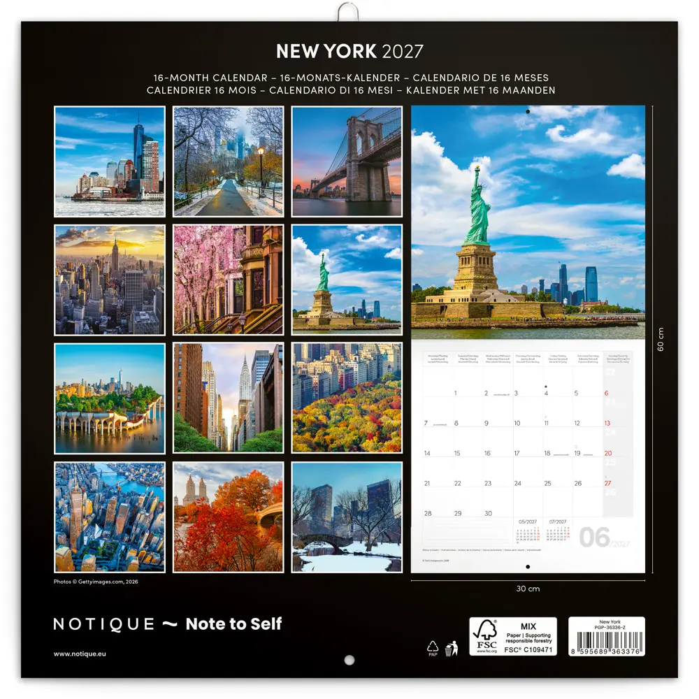 NOTIQUE Grid calendar New York 2027, 30 x 30 cm