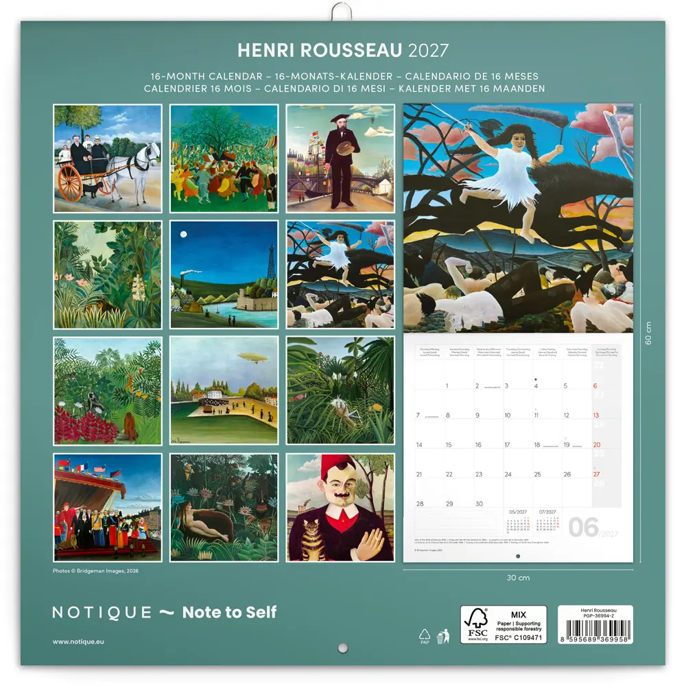 NOTIQUE Grid calendar Henri Rousseau 2027, 30 x 30 cm