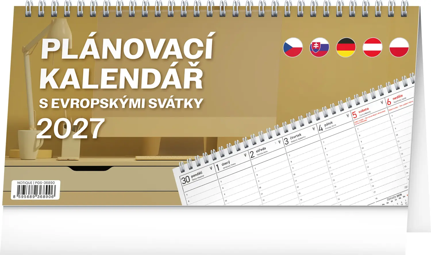 NOTIQUE Stolní kalendář Plánovací s evropskými svátky 2027, 25 x 12,5 cm