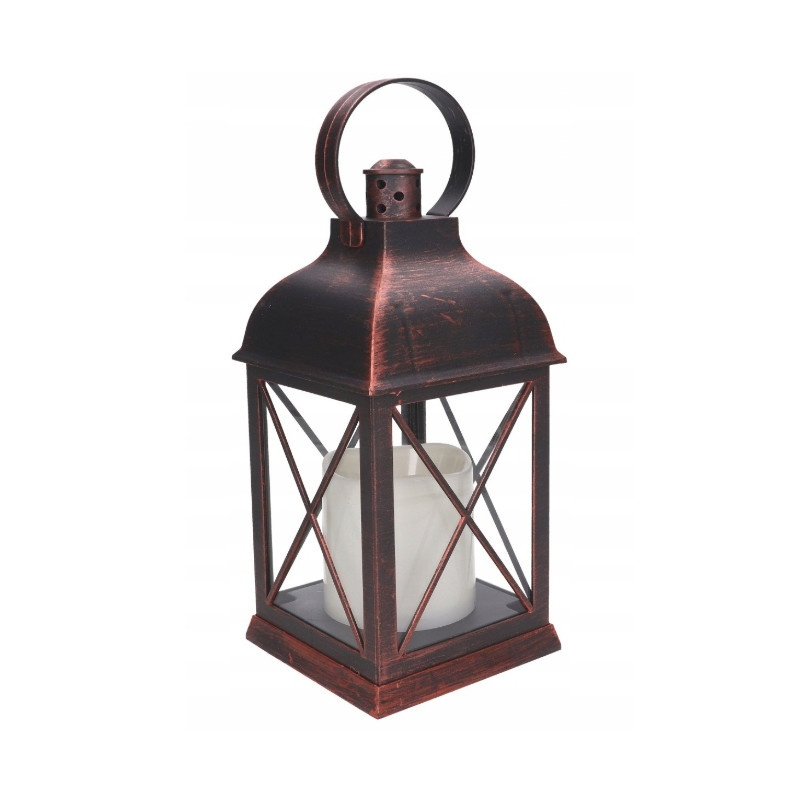Plastová lampa hnědá 10x10x22cm umělý plamen