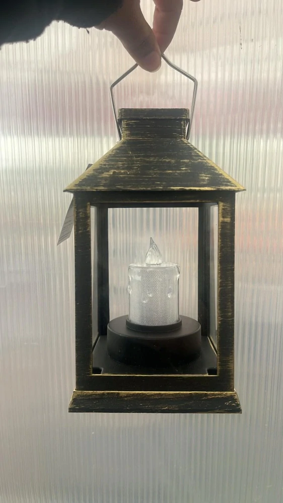 Solární plastová lampa černo-zlatá 10,5x20cm