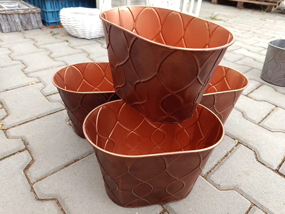 Obal na květináč plech ovál 24 cm meď