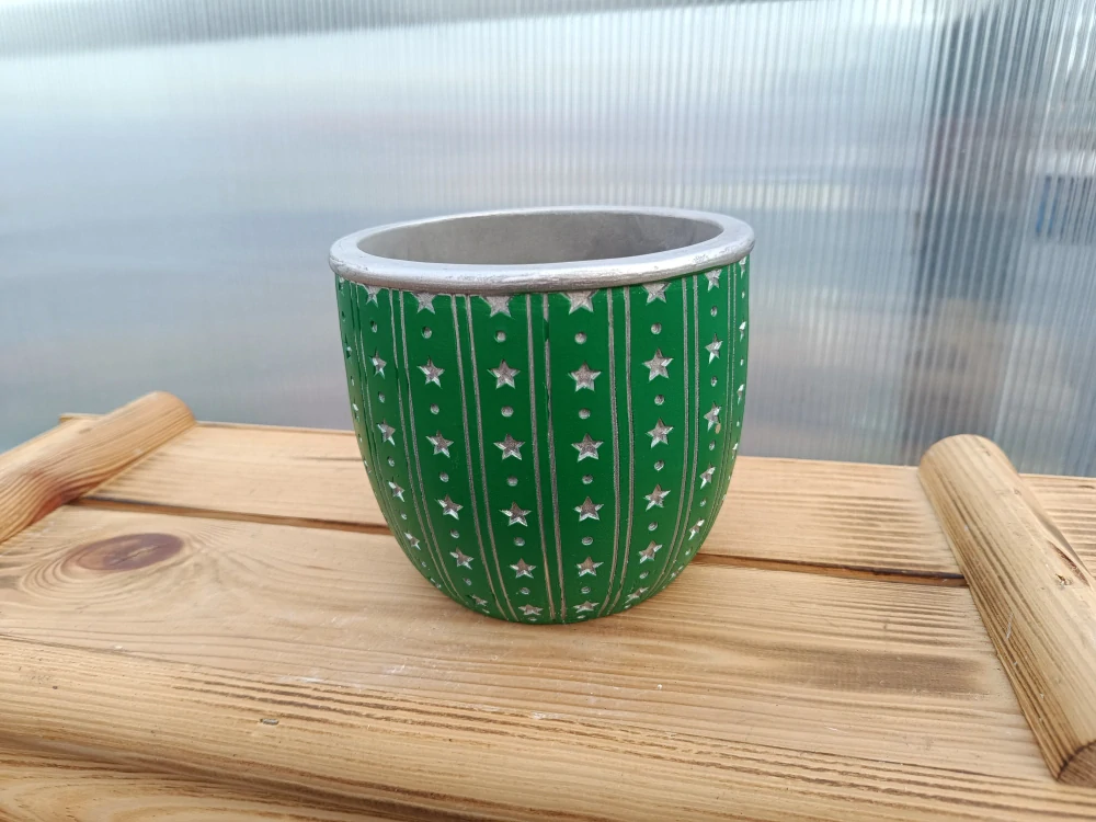 Květináč keramický - zelený s hvězdičky 14cm