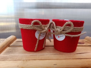 Obal na květináč - juta mašle - červený 11cm
