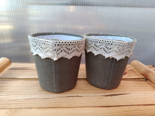 Obal na květináč - juta krajka - šedá 11cm