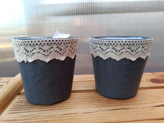 Obal na květináč - juta krajka - modra 11cm