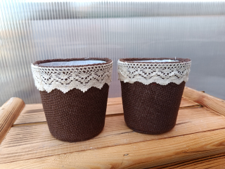 Obal na květináč - juta krajka - hnědá 11cm