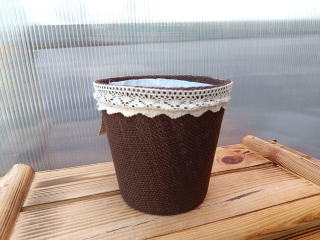 Obal na květináč - juta krajka - hnědá 16cm