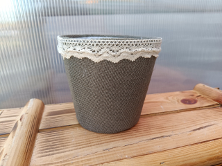 Obal na květináč - juta krajka - šedá 16cm