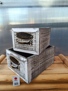 Dřevěný dekorační truhlík Beauties - šuplík bilý sada 2ks