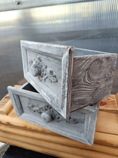 Dřevěný dekorační truhlík - šuplík šedy 25x14cm