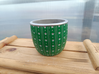 Květináč keramický - zelený s hvězdičky 14cm