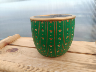 Květináč keramický - zeleno-zlatý s hvězdičkami 14cm