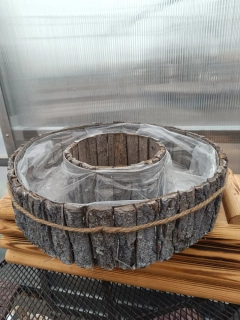 Dřevěný dekorační truhlík kulatý -řez stromu- šedý 40x10cm