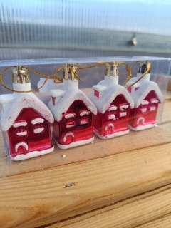Vánoční dekorace - Domečky červené - 6cm - 4ks/bal